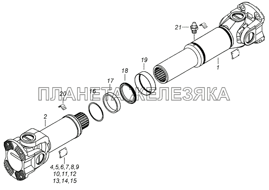 43253-2201011-10 Вал карданный заднего моста КамАЗ-6520 (Euro-2, 3)